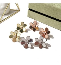 18k Gold Plated Clover Earrings Women AAA Cubic Zirconia Glossy Flowers Stud Earrings Luxury Ear Buckle Wedding Jewelry $9.11...