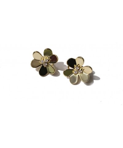 18k Gold Plated Clover Earrings Women AAA Cubic Zirconia Glossy Flowers Stud Earrings Luxury Ear Buckle Wedding Jewelry $9.11...