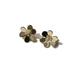 18k Gold Plated Clover Earrings Women AAA Cubic Zirconia Glossy Flowers Stud Earrings Luxury Ear Buckle Wedding Jewelry $9.11...