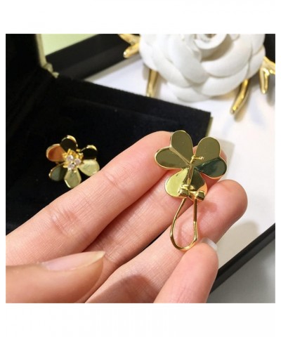 18k Gold Plated Clover Earrings Women AAA Cubic Zirconia Glossy Flowers Stud Earrings Luxury Ear Buckle Wedding Jewelry $9.11...