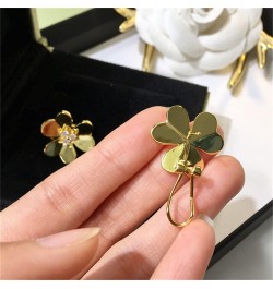 18k Gold Plated Clover Earrings Women AAA Cubic Zirconia Glossy Flowers Stud Earrings Luxury Ear Buckle Wedding Jewelry $9.11...