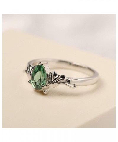 S925 Sterling Silver Gemstone Ring Pear Shaped 7X5 MM Unique Bat Ring Animal Promise Ring Gifts for Women Girls Created Green...