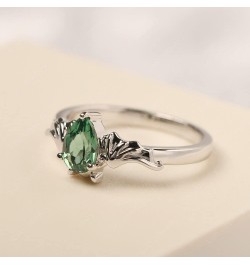 S925 Sterling Silver Gemstone Ring Pear Shaped 7X5 MM Unique Bat Ring Animal Promise Ring Gifts for Women Girls Created Green...