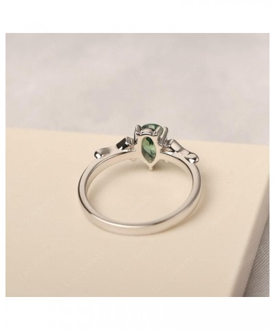 S925 Sterling Silver Gemstone Ring Pear Shaped 7X5 MM Unique Bat Ring Animal Promise Ring Gifts for Women Girls Created Green...