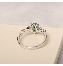 S925 Sterling Silver Gemstone Ring Pear Shaped 7X5 MM Unique Bat Ring Animal Promise Ring Gifts for Women Girls Created Green...