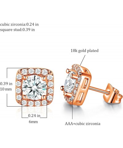 Jewelry Set for Women, 18K Rose Gold Plated Halo Cubic Zirconia Necklace/Earrings/Rings Wedding Hypoallergenic Jewelry Three-...