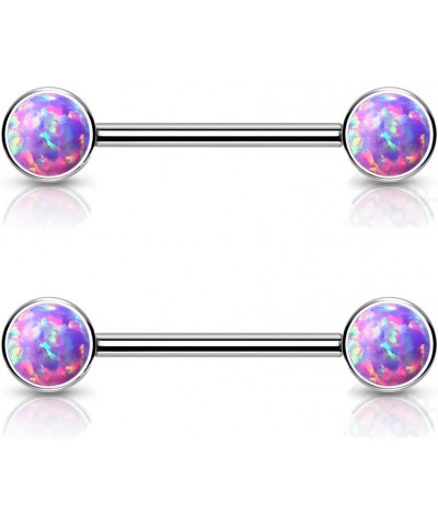 Dynamique Implant Grade Titanium Threadless Push in Nipple Barbell with Opal Bezel Set Forward Facing Flat Tops (Sold Per Pai...