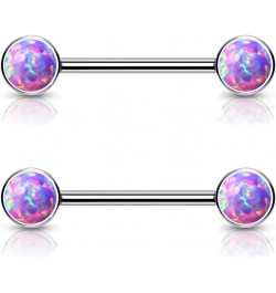 Dynamique Implant Grade Titanium Threadless Push in Nipple Barbell with Opal Bezel Set Forward Facing Flat Tops (Sold Per Pai...