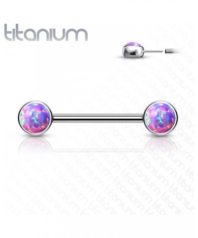 Dynamique Implant Grade Titanium Threadless Push in Nipple Barbell with Opal Bezel Set Forward Facing Flat Tops (Sold Per Pai...