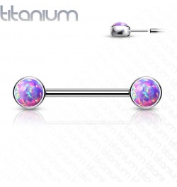 Dynamique Implant Grade Titanium Threadless Push in Nipple Barbell with Opal Bezel Set Forward Facing Flat Tops (Sold Per Pai...