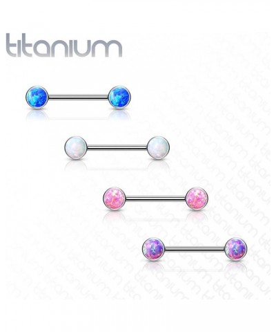 Dynamique Implant Grade Titanium Threadless Push in Nipple Barbell with Opal Bezel Set Forward Facing Flat Tops (Sold Per Pai...