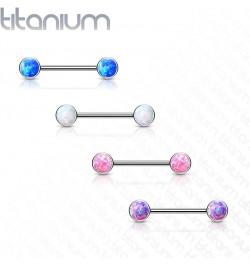 Dynamique Implant Grade Titanium Threadless Push in Nipple Barbell with Opal Bezel Set Forward Facing Flat Tops (Sold Per Pai...