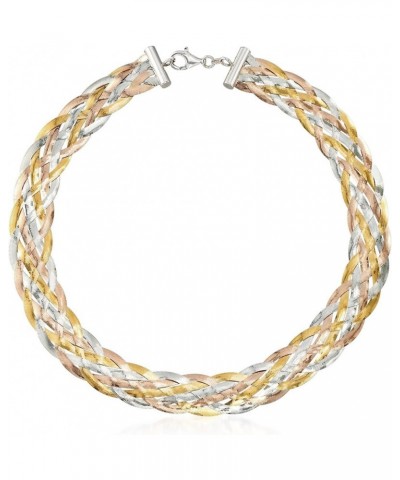 Italian Sterling Silver and 18kt 2-Tone Sterling Silver Braided Herringbone Collar Necklace 20.0 Inches $72.54 Necklaces