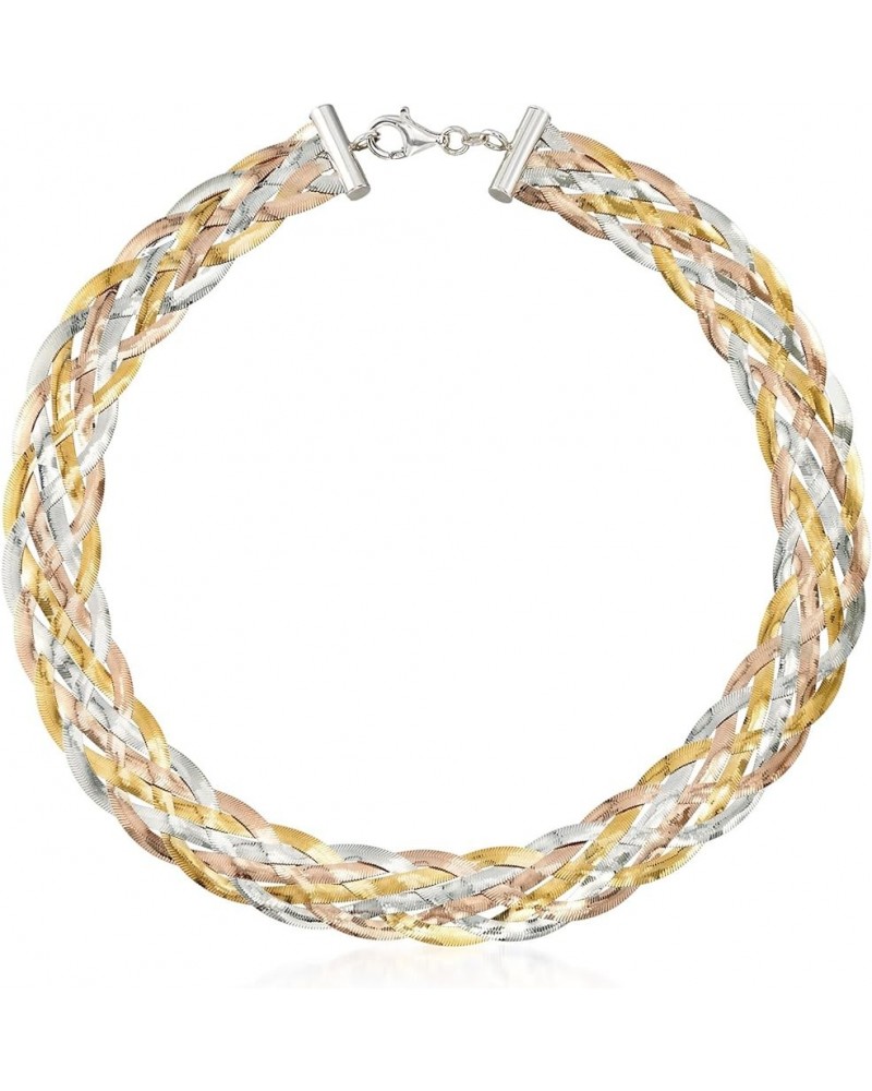 Italian Sterling Silver and 18kt 2-Tone Sterling Silver Braided Herringbone Collar Necklace 20.0 Inches $72.54 Necklaces