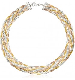 Italian Sterling Silver and 18kt 2-Tone Sterling Silver Braided Herringbone Collar Necklace 20.0 Inches $72.54 Necklaces