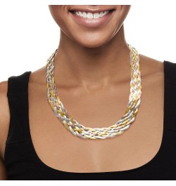 Italian Sterling Silver and 18kt 2-Tone Sterling Silver Braided Herringbone Collar Necklace 20.0 Inches $72.54 Necklaces