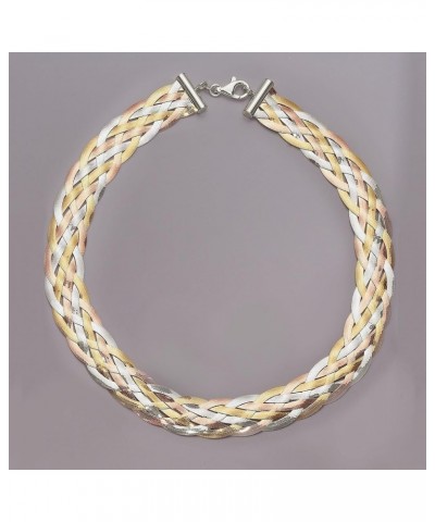 Italian Sterling Silver and 18kt 2-Tone Sterling Silver Braided Herringbone Collar Necklace 20.0 Inches $72.54 Necklaces