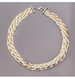 Italian Sterling Silver and 18kt 2-Tone Sterling Silver Braided Herringbone Collar Necklace 20.0 Inches $72.54 Necklaces