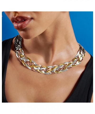 Italian Sterling Silver and 18kt 2-Tone Sterling Silver Braided Herringbone Collar Necklace 20.0 Inches $72.54 Necklaces