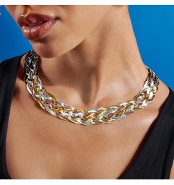 Italian Sterling Silver and 18kt 2-Tone Sterling Silver Braided Herringbone Collar Necklace 20.0 Inches $72.54 Necklaces