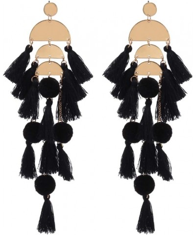 Long Tassel Earrings Statement Bohemian Pom Ball Handmade Drop Dangle Earrings for Women Girls A-Long Tassel-Black $4.76 Earr...