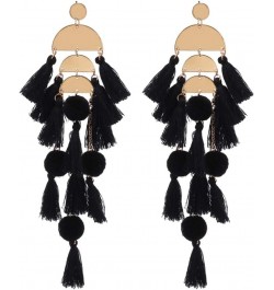 Long Tassel Earrings Statement Bohemian Pom Ball Handmade Drop Dangle Earrings for Women Girls A-Long Tassel-Black $4.76 Earr...