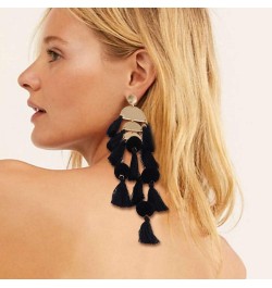 Long Tassel Earrings Statement Bohemian Pom Ball Handmade Drop Dangle Earrings for Women Girls A-Long Tassel-Black $4.76 Earr...