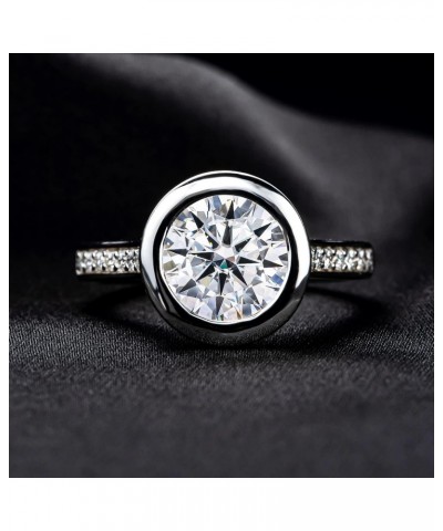 Moissanite Engagement Rings, 3.32 CTTW Bezel Setting Round Lab Created Diamond Promise Rings in 14K White Gold Plated Sterlin...