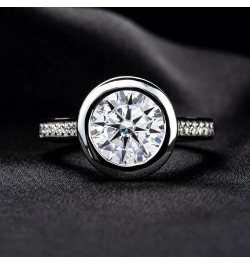 Moissanite Engagement Rings, 3.32 CTTW Bezel Setting Round Lab Created Diamond Promise Rings in 14K White Gold Plated Sterlin...