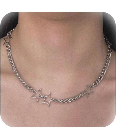 Silver Star Necklace for Women Goth Star Choker Necklaces Chunky Silver Necklace Trendy Necklace 2024 Silver $8.25 Necklaces