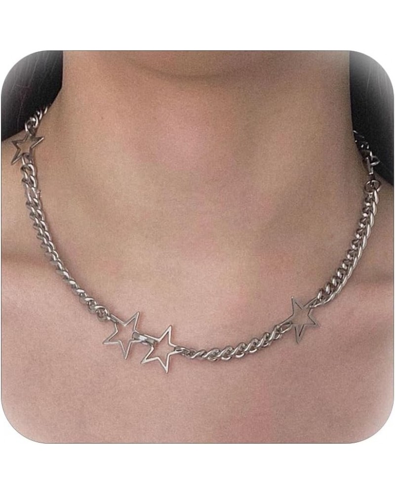 Silver Star Necklace for Women Goth Star Choker Necklaces Chunky Silver Necklace Trendy Necklace 2024 Silver $8.25 Necklaces