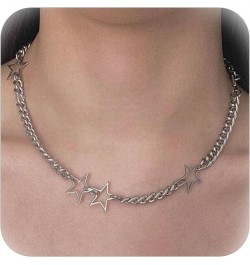 Silver Star Necklace for Women Goth Star Choker Necklaces Chunky Silver Necklace Trendy Necklace 2024 Silver $8.25 Necklaces