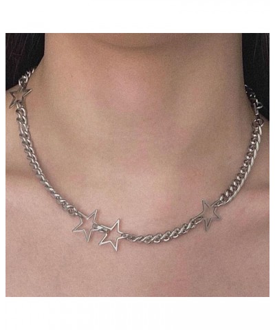 Silver Star Necklace for Women Goth Star Choker Necklaces Chunky Silver Necklace Trendy Necklace 2024 Silver $8.25 Necklaces