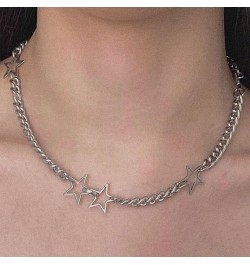 Silver Star Necklace for Women Goth Star Choker Necklaces Chunky Silver Necklace Trendy Necklace 2024 Silver $8.25 Necklaces