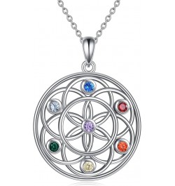 Chakra Necklace Sterling Silver 7 Chakra Gemstone Pendant Spiritual Yoga Jewelry for Women Girls Men Flower of life pendant $...