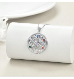 Chakra Necklace Sterling Silver 7 Chakra Gemstone Pendant Spiritual Yoga Jewelry for Women Girls Men Flower of life pendant $...