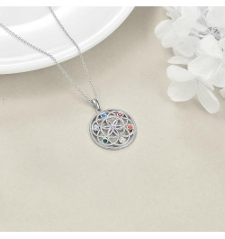 Chakra Necklace Sterling Silver 7 Chakra Gemstone Pendant Spiritual Yoga Jewelry for Women Girls Men Flower of life pendant $...