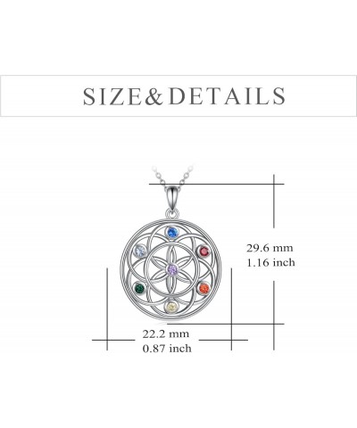 Chakra Necklace Sterling Silver 7 Chakra Gemstone Pendant Spiritual Yoga Jewelry for Women Girls Men Flower of life pendant $...