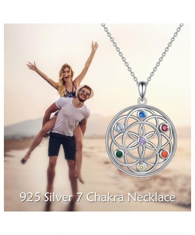 Chakra Necklace Sterling Silver 7 Chakra Gemstone Pendant Spiritual Yoga Jewelry for Women Girls Men Flower of life pendant $...