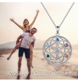 Chakra Necklace Sterling Silver 7 Chakra Gemstone Pendant Spiritual Yoga Jewelry for Women Girls Men Flower of life pendant $...