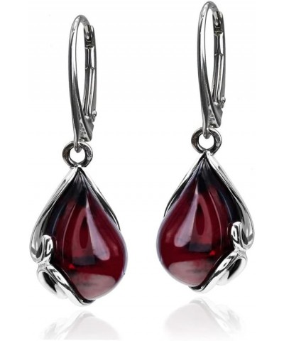 Black Cherry Amber Sterling Silver Leverback Earrings $37.80 Earrings