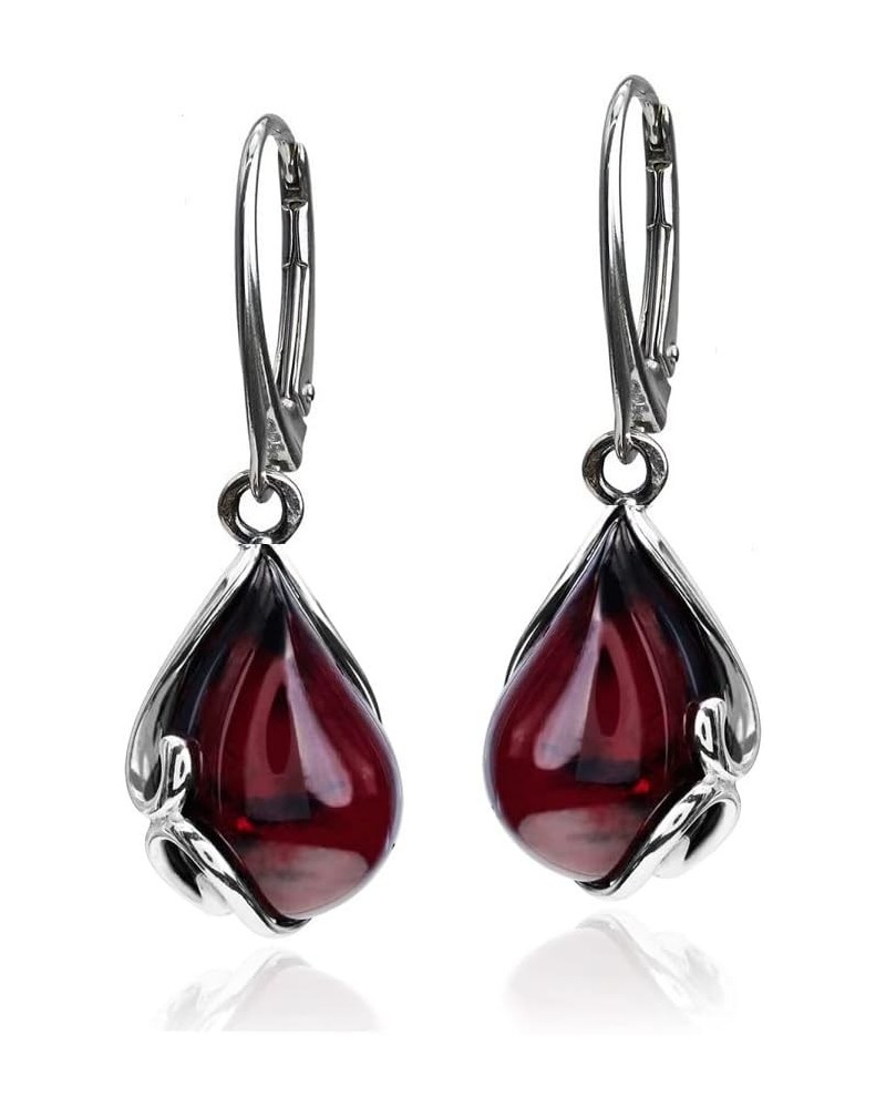 Black Cherry Amber Sterling Silver Leverback Earrings $37.80 Earrings