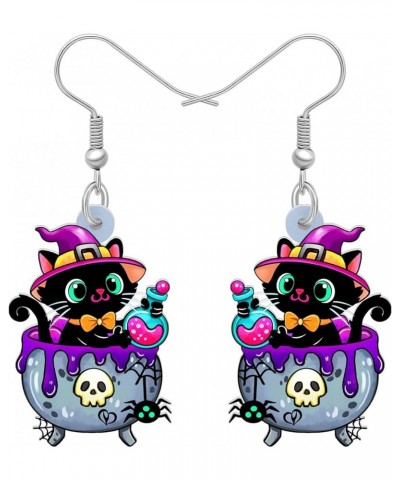 Acrylic Halloween Pumpkin Black Cat Earrings Drop Dangle Jewelry for Women Girls Black Cat W $6.95 Earrings