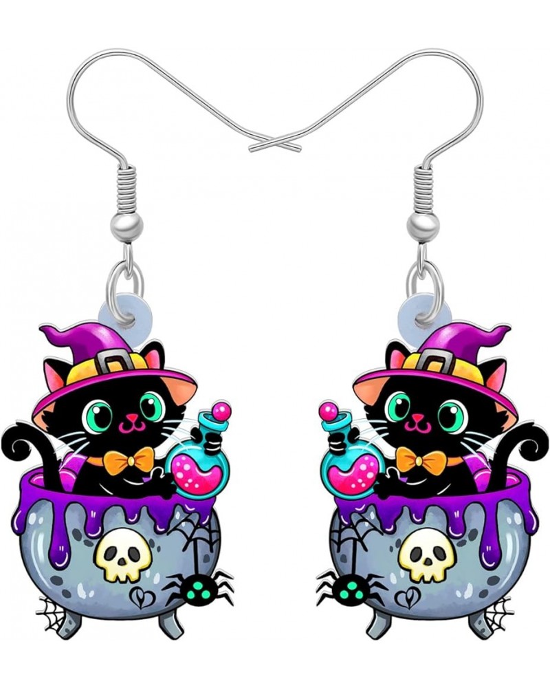 Acrylic Halloween Pumpkin Black Cat Earrings Drop Dangle Jewelry for Women Girls Black Cat W $6.95 Earrings