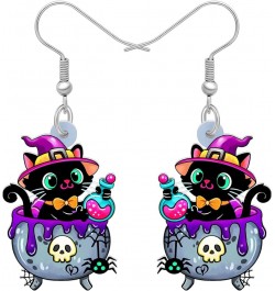 Acrylic Halloween Pumpkin Black Cat Earrings Drop Dangle Jewelry for Women Girls Black Cat W $6.95 Earrings