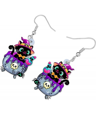 Acrylic Halloween Pumpkin Black Cat Earrings Drop Dangle Jewelry for Women Girls Black Cat W $6.95 Earrings