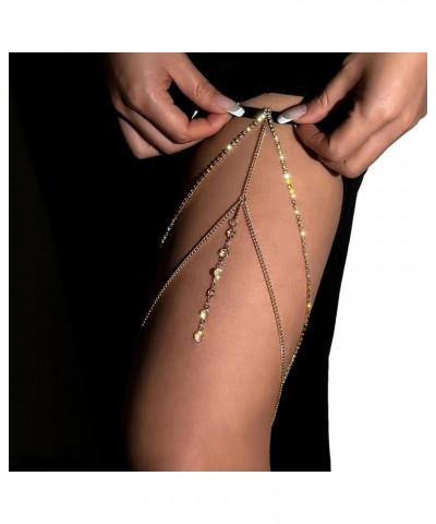 Simple Bikini Rhinestones Leg Chain Jewelry Crystal Elastic Tassel Thigh Chain Summer Multilayer Thigh Chain Rhinestones Thig...