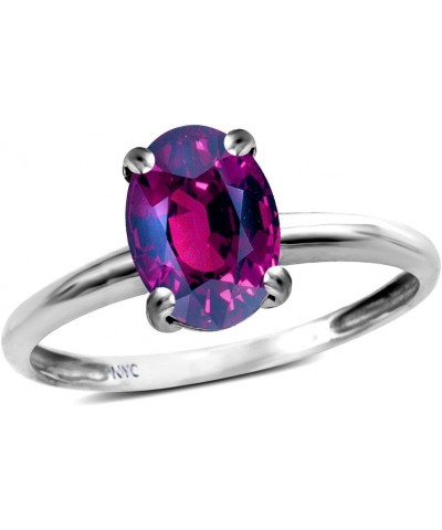 Solid 14k White Gold Classic Solitaire Oval 8x6 Engagement Promise Ring Rhodolite $130.89 Rings