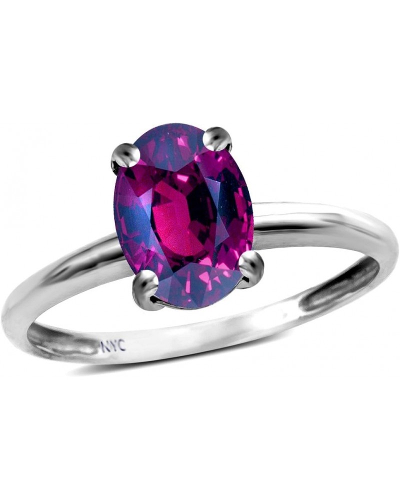 Solid 14k White Gold Classic Solitaire Oval 8x6 Engagement Promise Ring Rhodolite $130.89 Rings