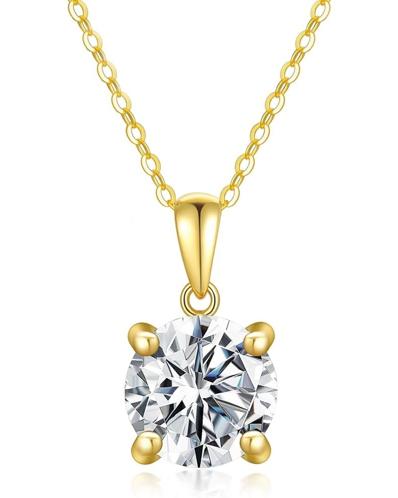 14K Gold Moissanite Necklace for Women Real Solid Gold 1 Carat Round Cut Moissanite Solitaire Pendant Necklace Jewelry Gift f...